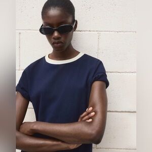 MNG | Blue Tee with White Collar, M